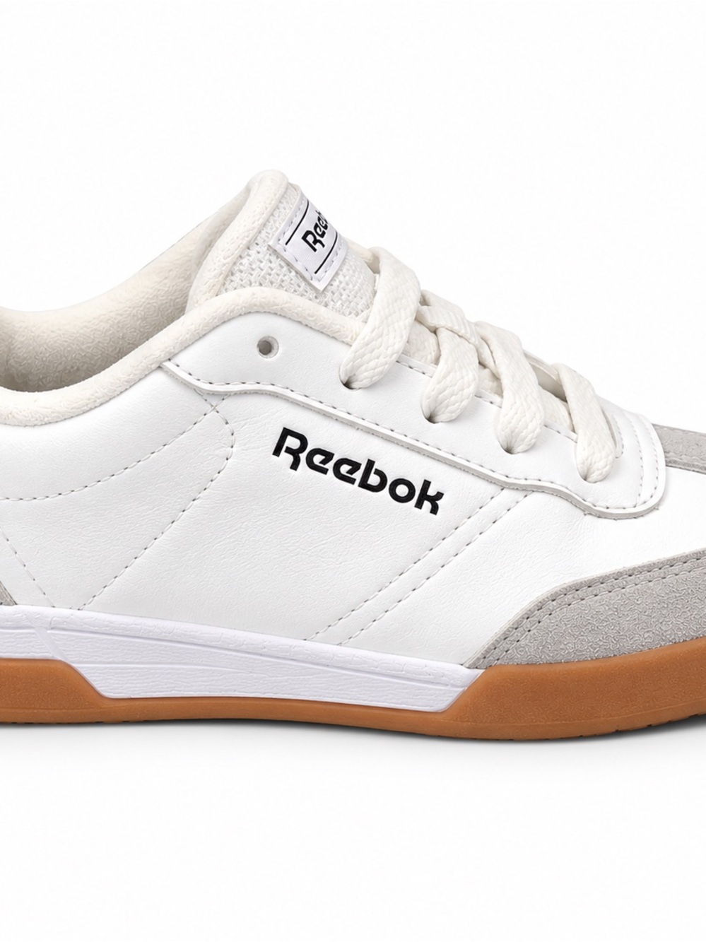 Reebok Kids White Leather Sneakers with Gray Accents and Gum Sole